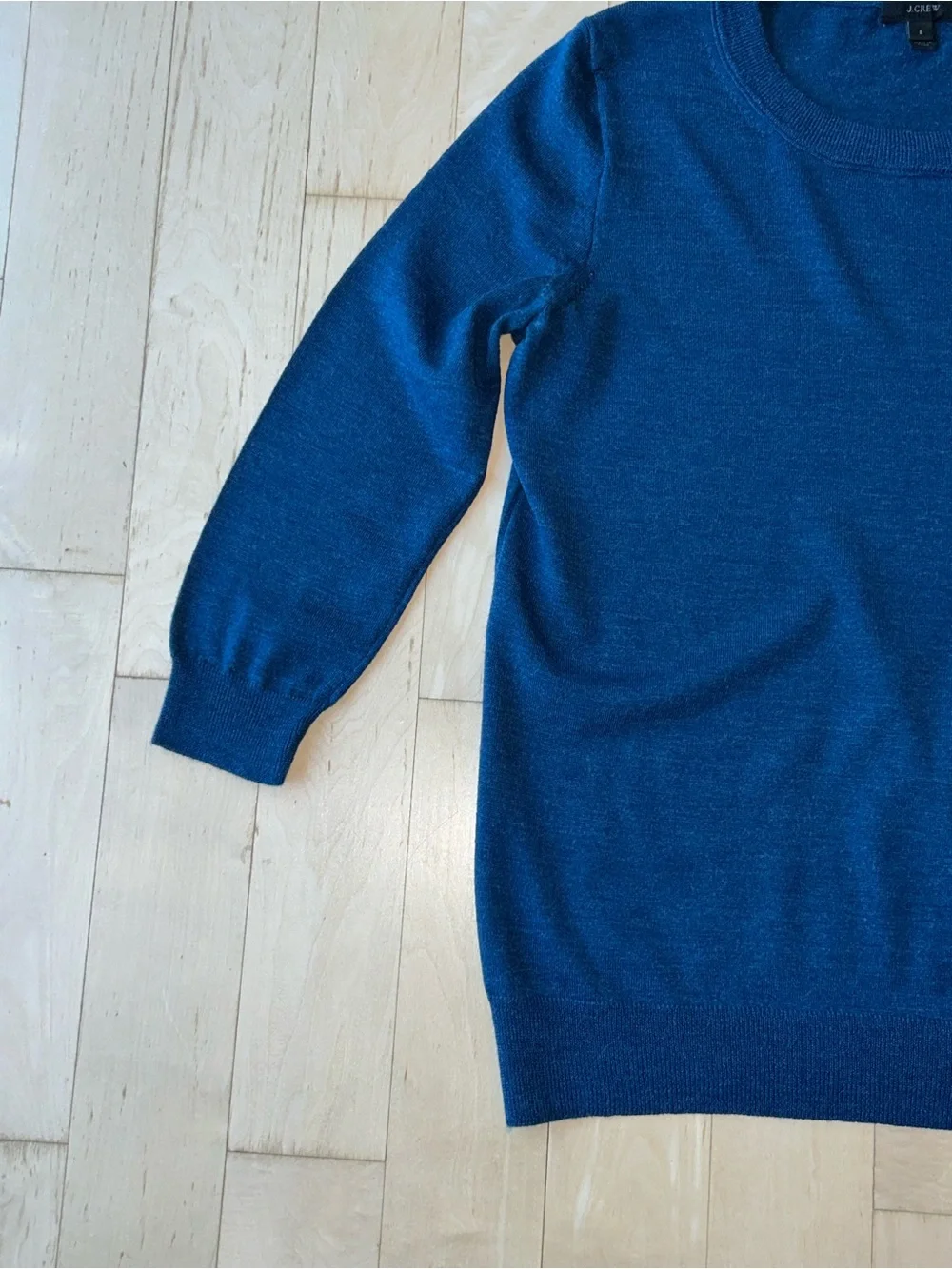 J. Crew Tippi 3/4 Length Sleeve Merino Wool Sweater in Aegean Sea Blue Small